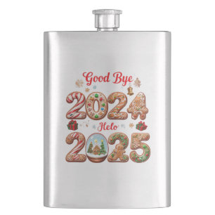 Goodbye 2024 Hello 2025 Happy New year Design Flachmann