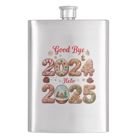 Goodbye 2024 Hello 2025 Happy New year Design Flachmann (Vorderseite)