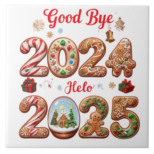 Goodbye 2024 Hello 2025 Happy New year Design Fliese (Vorderseite)