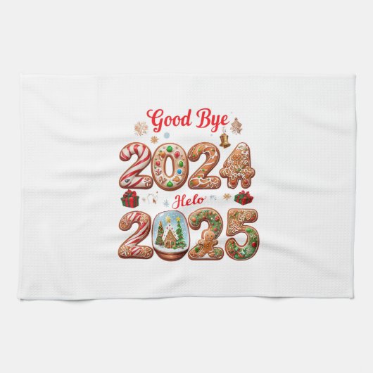 Goodbye 2024 Hello 2025 Happy New year Design Geschirrtuch (Horizontal)