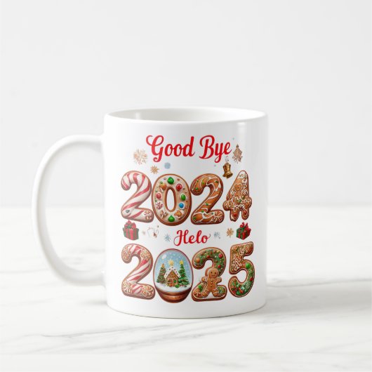 Goodbye 2024 Hello 2025 Happy New year Design Kaffeetasse (Links)