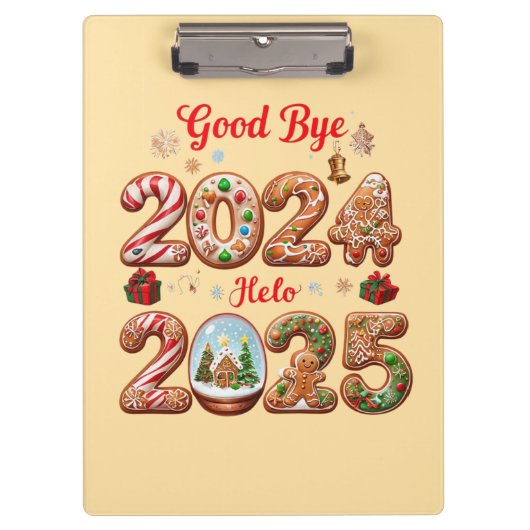 Goodbye 2024 Hello 2025 Happy New Year Design Klemmbrett (Vorderseite)