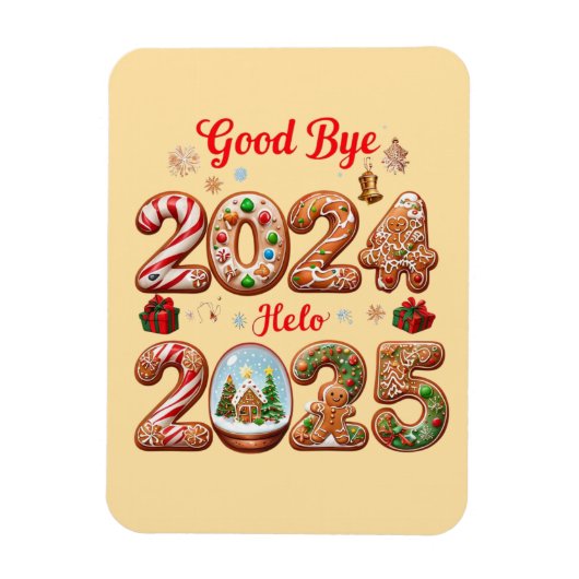 Goodbye 2024 Hello 2025 Happy New year Design Magnet (Vertikal)
