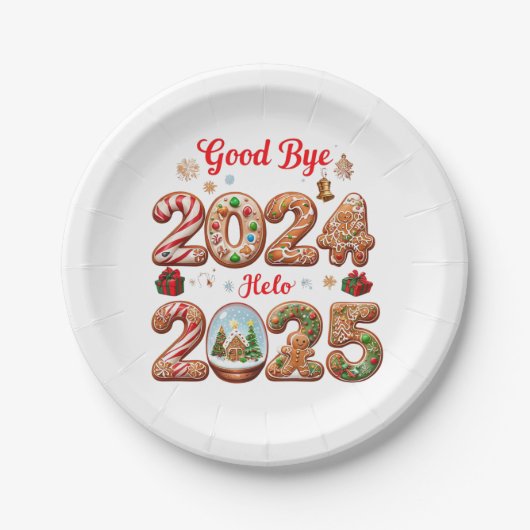Goodbye 2024 Hello 2025 Happy New Year Design Pappteller (Vorderseite)
