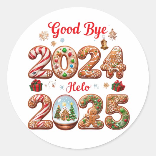 Goodbye 2024 Hello 2025 Happy New Year Design Runder Aufkleber (Vorderseite)