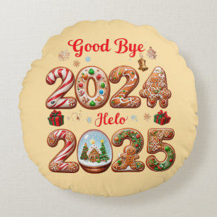 Goodbye 2024 Hello 2025 Happy New year Design Rundes Kissen
