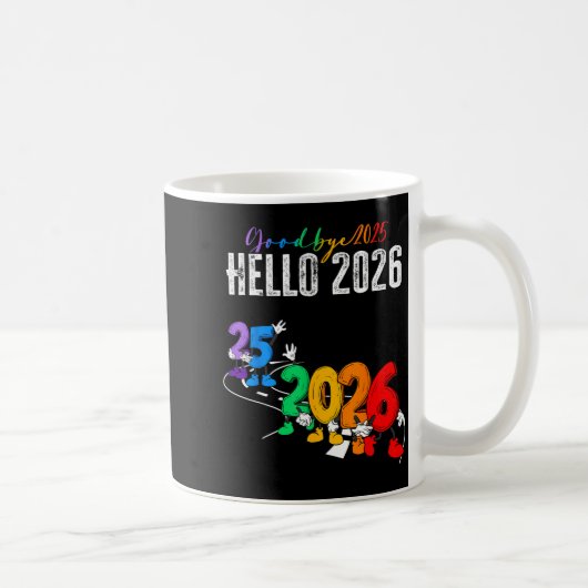 Goodbye 2025 Hello 2026 Funny Cartoon New Year Boy Kaffeetasse (Rechts)