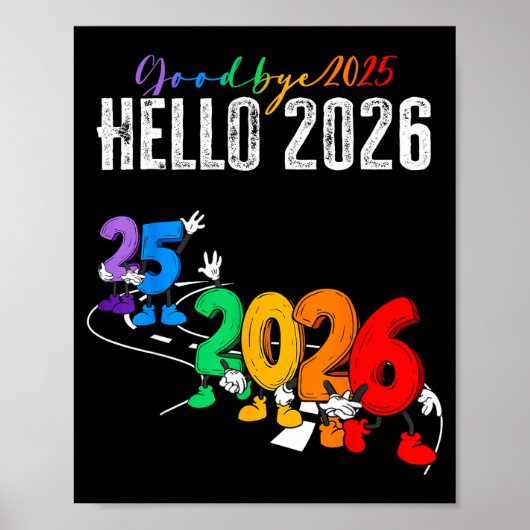 Goodbye 2025 Hello 2026 Funny Cartoon New Year Boy Poster (Vorne)