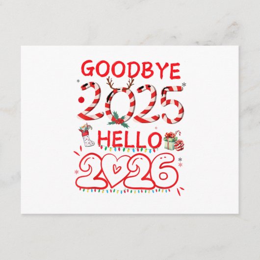 Goodbye 2025 Hello 2026 Merry Christmas Happy New Begleitkarte (Vorderseite)