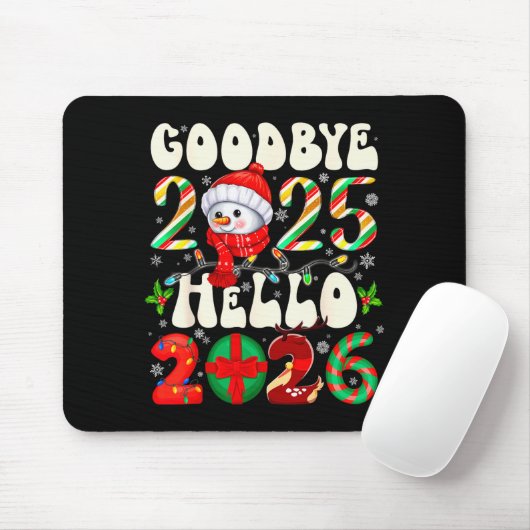 Goodbye 2025 Hello 2026 Merry Christmas Happy New Mousepad (Mit Mouse)