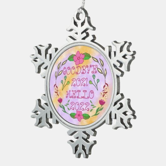 GOODBYE 20XX HELLO 20XX SCHNEEFLOCKEN Zinn-Ornament (Rechts)