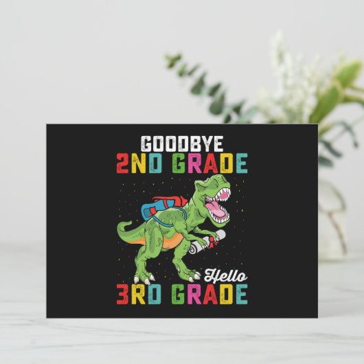 Goodbye 2. Klasse Hello 3rd Grade T Rex Dinosaur Einladung (Stehend Vorderseite)
