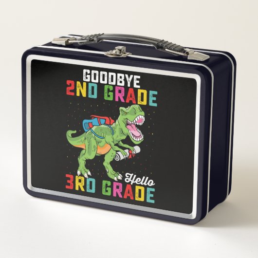 Goodbye 2. Klasse Hello 3rd Grade T Rex Dinosaur Metall Brotdose (Vorderseite)