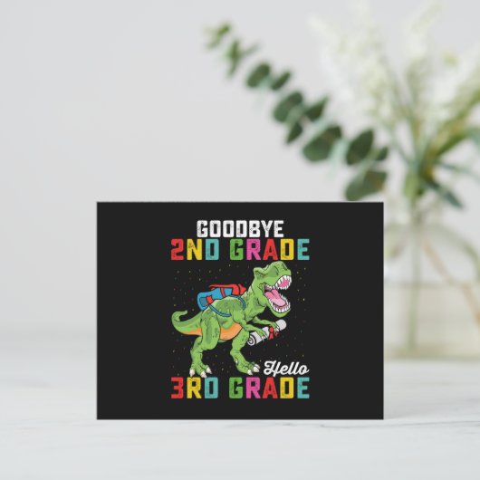Goodbye 2. Klasse Hello 3rd Grade T Rex Dinosaur Postkarte (Stehend Vorderseite)