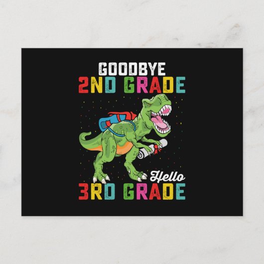 Goodbye 2. Klasse Hello 3rd Grade T Rex Dinosaur Postkarte (Vorderseite)