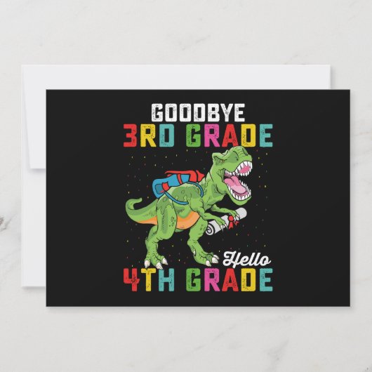 Goodbye 3rd Grade Hello 4th Grade T Rex Dinosaur Einladung (Vorderseite)