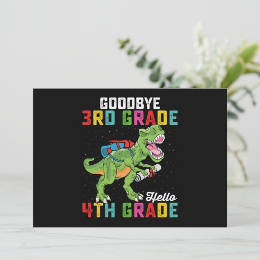 Goodbye 3rd Grade Hello 4th Grade T Rex Dinosaur Einladung (Stehend Vorderseite)
