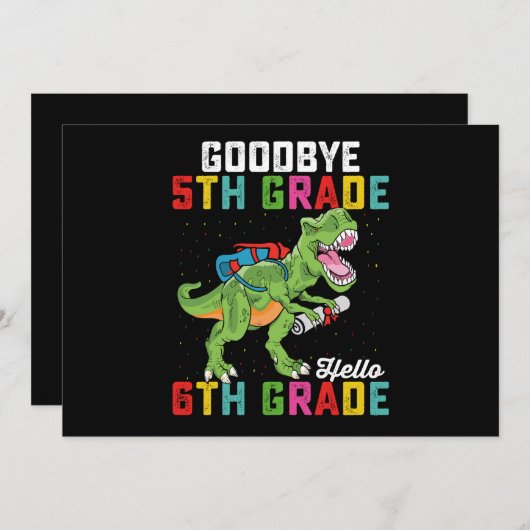 Goodbye 5 th Grade Hello 6th Grade T Rex Dinosaur Einladung (Vorne/Hinten)