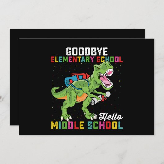 Goodbye Elementary Hello Middle School T Rex Einladung (Vorne/Hinten)