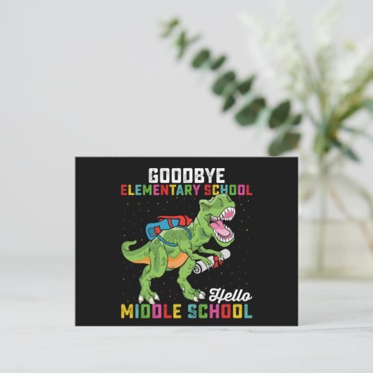 Goodbye Elementary Hello Middle School T Rex Postkarte (Stehend Vorderseite)