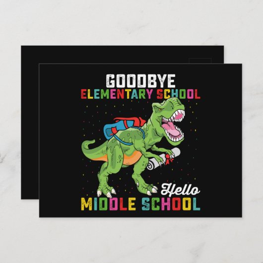 Goodbye Elementary Hello Middle School T Rex Postkarte (Vorne/Hinten)