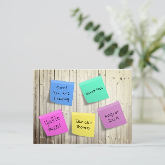 Goodbye Farewell Post-its Postkarte (Stehend Vorderseite)