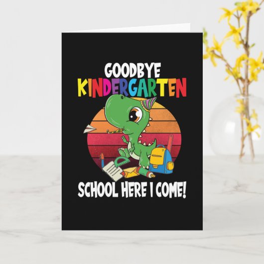Goodbye Kindergarten Dino School Karte (Gelbe Blume)