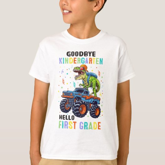 Goodbye Kindergarten Hallo 1. Grade Dinosaur Boys T-Shirt (Vorderseite)