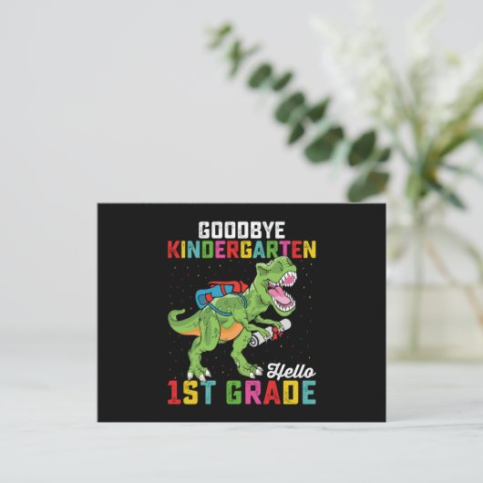 Goodbye Kindergarten Hallo 1. Klasse T Rex School Postkarte (Stehend Vorderseite)