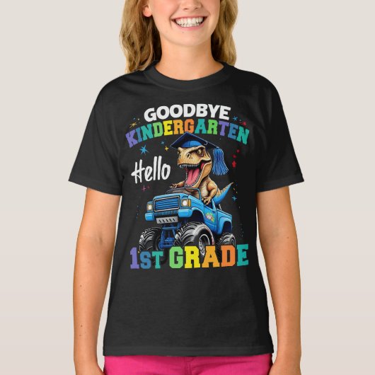 Goodbye Kindergarten Monster Truck Trex Abschluss T-Shirt (Vorderseite)