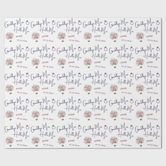 Goodbye Miss Hello Mrs Floral Brautparty Geschenkpapier (Flach)