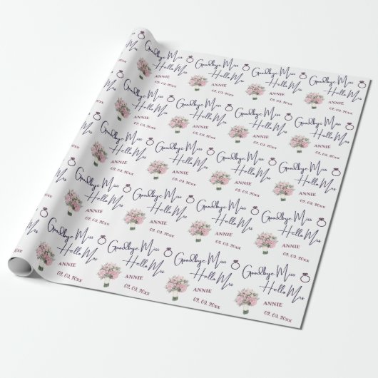 Goodbye Miss Hello Mrs Floral Brautparty Geschenkpapier (Ungerollt)