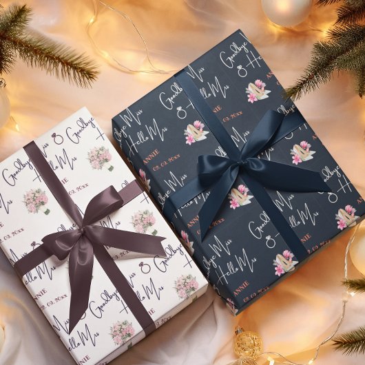 Goodbye Miss Hello Mrs Floral Brautparty Geschenkpapier