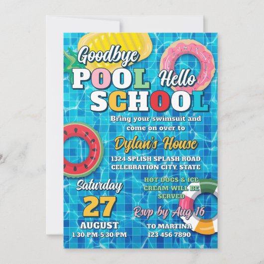 Goodbye Pool Hello School Zurück in das Party der Einladung (Vorderseite)