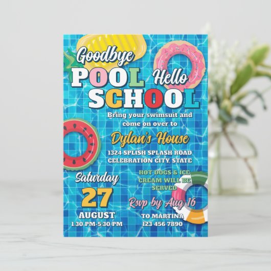 Goodbye Pool Hello School Zurück in das Party der Einladung (Stehend Vorderseite)