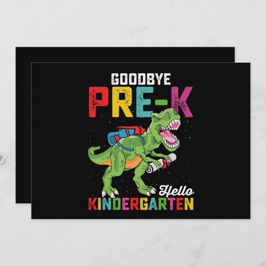 Goodbye Pre K Hello Kindergarten T Rex School Einladung (Vorne/Hinten)
