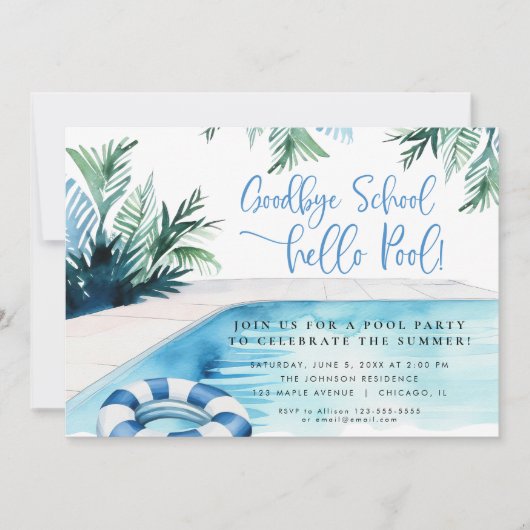 Goodbye School Hallo Pool Sommer Party Einladung (Vorderseite)