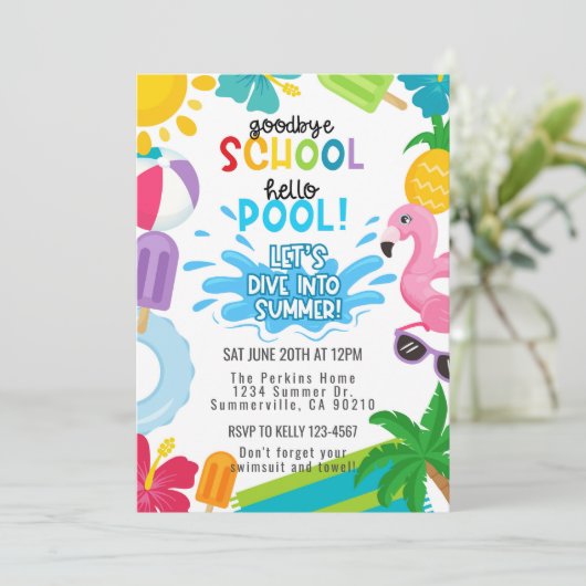 Goodbye School, Hello Pool Summer Einladung (Stehend Vorderseite)