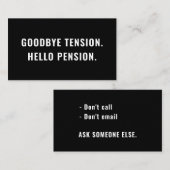 Goodbye Tension Hello Pension Funny Retirement Gag Visitenkarte (Vorne/Hinten)