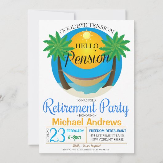 Goodbye Tension Hello Pension Rentirement Party Einladung (Vorderseite)