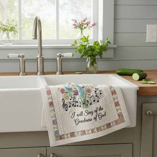 Goodness of God quilted look floral music Geschirrtuch