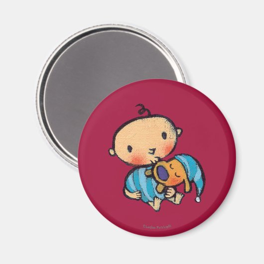 Goodnight Kisses Adorable Puppy in Blue Pajamas Magnet (Vorderseite/Rückseite)