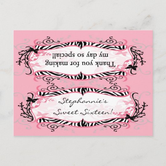 Goody Bag Topper Girly Butterfly Zebra Print Patte Postkarte (Vorderseite)