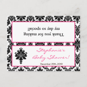 Goody Bag Topper Hot Pink Black Damask Einladungspostkarte