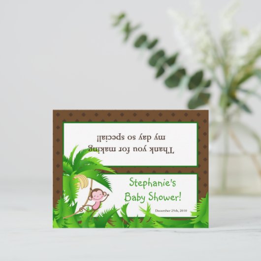 Goody Bag Topper Monkey Swing Jungle Safari Tier Einladungspostkarte (Stehend Vorderseite)