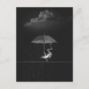 Goofy Black and White Frog mit Regenschirm in Rege Postkarte