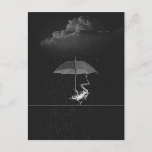 Goofy Black and White Frog mit Regenschirm in Rege Postkarte (Vorderseite)