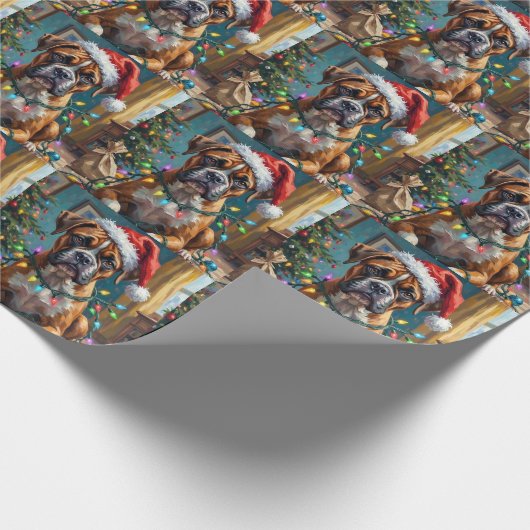 Goofy Boxer Dog Tangled in Christmas Lights Geschenkpapier (Ecke)