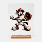 Goofy Cat Baseball Pitcher bricht auf Acrylschild (Vorderseite)