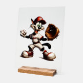 Goofy Cat Baseball Pitcher bricht auf Acrylschild (Winkel)